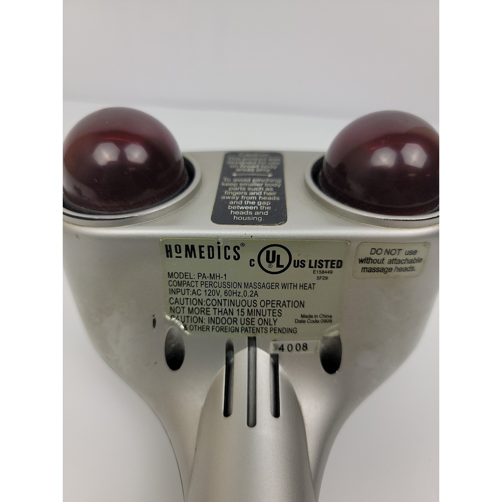 HoMedics PA-MH-1 Compact Percussion Massager with Heat Silver Handheld Corded - Picture 3 of 10